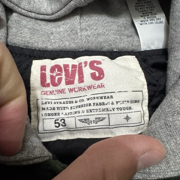 Levis Quilted Lined Shirt Jacket‎ Mens M Green Plaid Hooded Snap Button Shacket - Picture 2 of 7